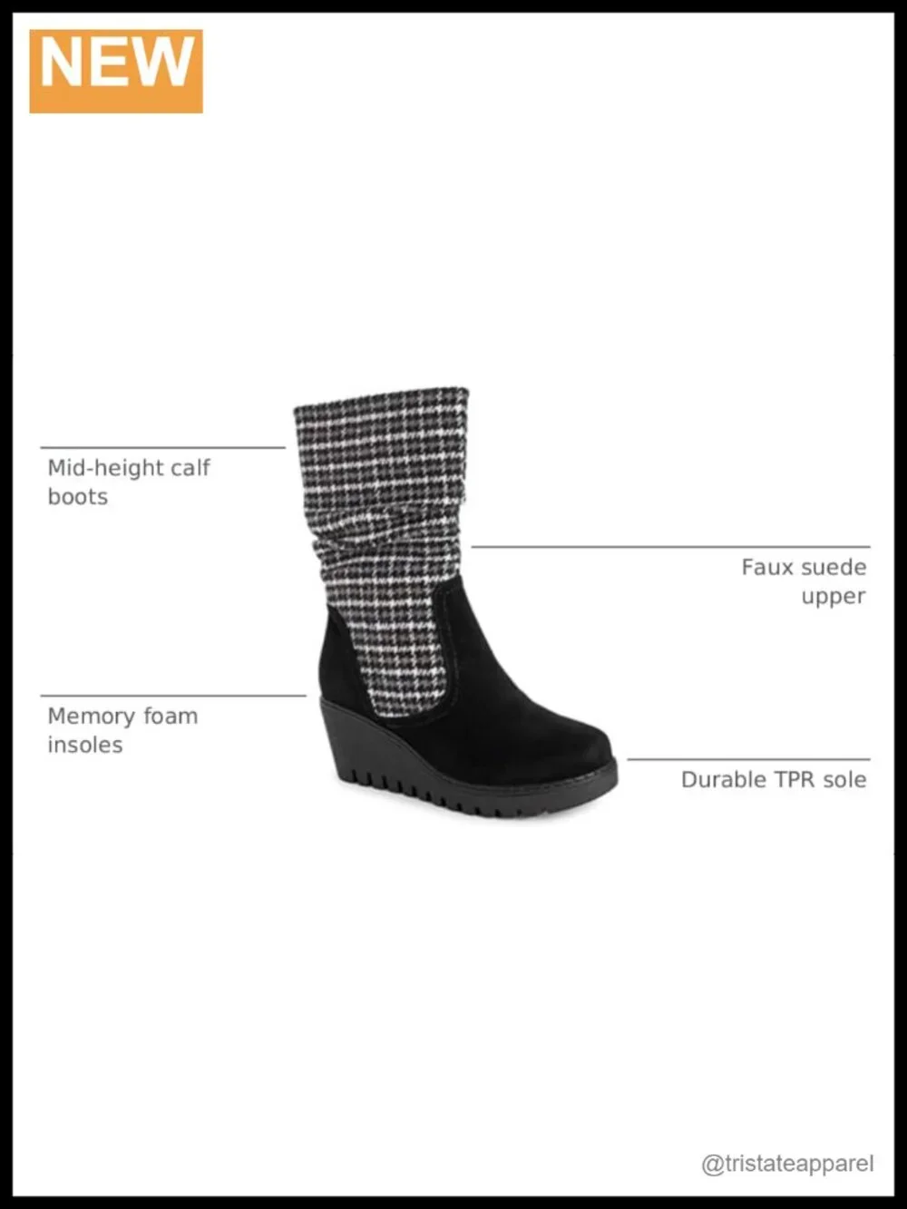 MUK LUKS Vermont Stowe Faux Suede Wedge Boots with Memory Foam, Mid-Calf